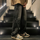 Hearujoy Star Embroidery Straight Casual Men Jeans Gothic Neutral New Wide Leg Loose Hip-hop Fashion Youth Streetwear Denim Trousers Y2K